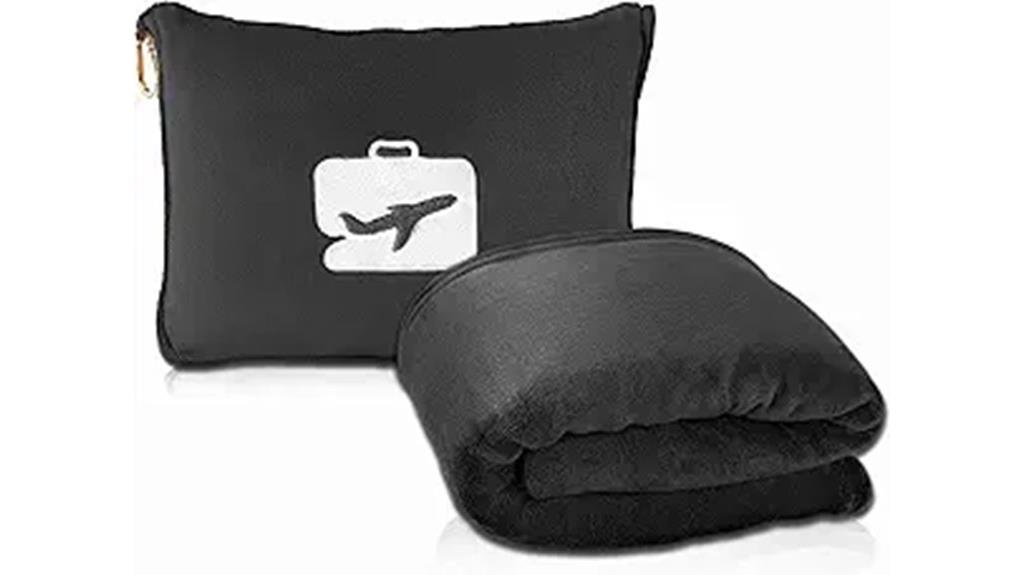 black travel blanket pillow