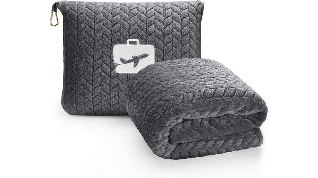 gray travel blanket pillow