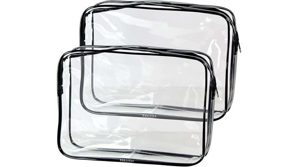 two transparent travel pouches