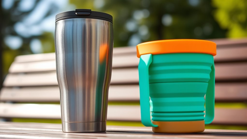 comparing travel mug and collapsible cup