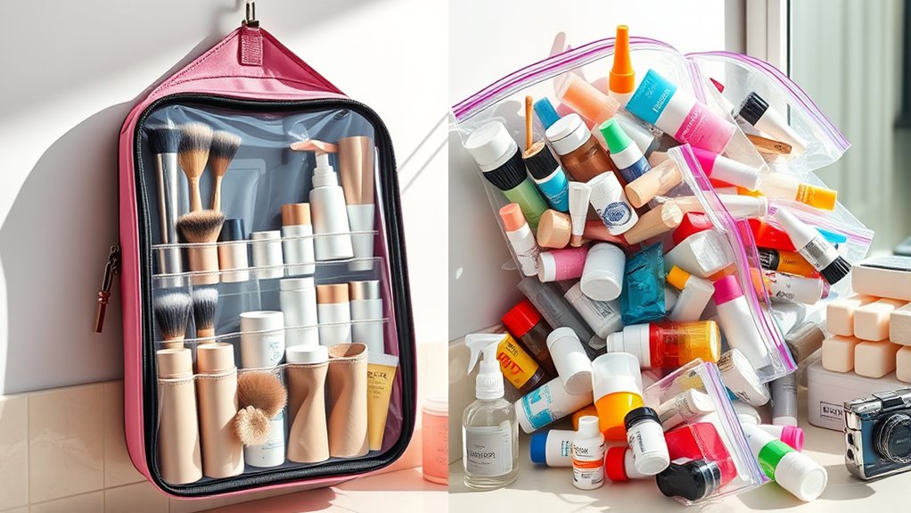 organized toiletries for travel