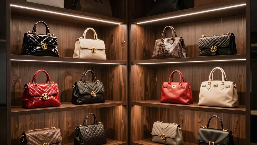 luxury handbag shelf lighting