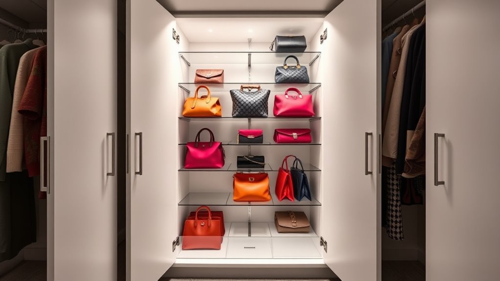 small closet handbag organization