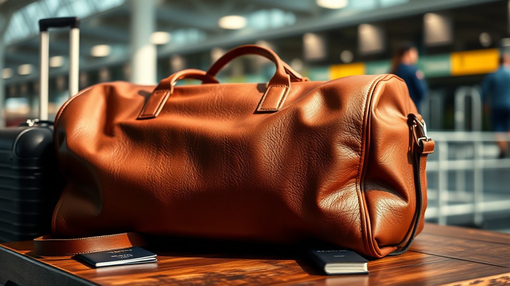 travel ready leather duffel features