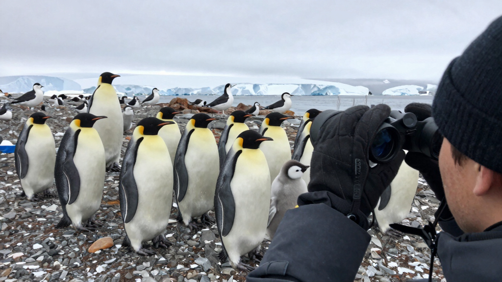 Baby emperor penguins met a giant petrel on their first trip to the sea… then something unexpected appeared.