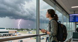 Texas storms prompt canceled flights as north-east heatwave comes to a close