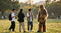 TIL Peter Mayhew, who played Chewbacca, was escorted by crew members wearing brightly colored vests and told not to wander off set wearing his costume while on location for 'Return of the Jedi' Endor scenes, so that hunters in the California redwood forests would not mistake him for Bigfoot.